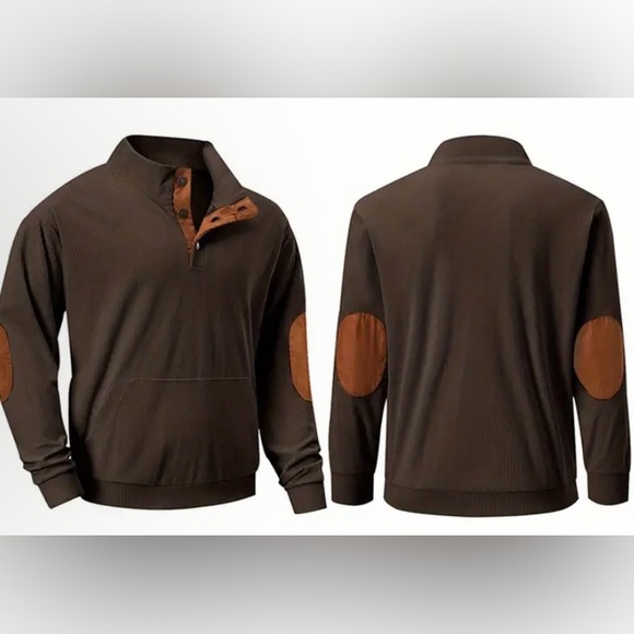 NWT Men’s Henley Pullover In Coffee Brown Corduroy with Brown Accents Size XL - Picture 2 of 12